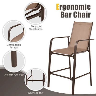 Tangkula 3PCS Patio Bar Set Outdoor Bistro Set W/ 2 Stools & 1 Tempered Glass Table Brown 5 Tangkula 3PCS Patio Bar Set Outdoor Bistro Set W/ 2 Stools & 1 Tempered Glass Table Brown - Image 3