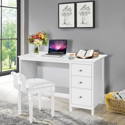 Tangkula Computer Desk Writing Table W/3 Drawers Workstation For Home Office White/Black 4 Tangkula Computer Desk Writing Table W/3 Drawers Workstation For Home Office White/Black - Image 2