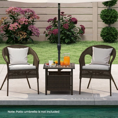 Tangkula Outdoor Side Table With 1.93" Umbrella Hole All-Weather PE Wicker Patio Umbrella Table With Rustproof Frame 5 Tangkula Outdoor Side Table With 1.93" Umbrella Hole All-Weather PE Wicker Patio Umbrella Table With Rustproof Frame - Image 3