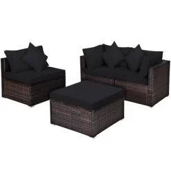 Tangkula 4PCS Rattan Patio Conversation Furniture Set Yard Outdoor W/ Black Cushion -Tangkula GUEST 51542233 4f91 4edc 9830 7254ad42e51d