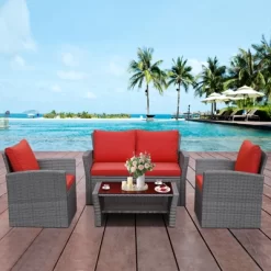 Tangkula 4-Piece Rattan Wicker Patio Outdoor Furniture Sofa Set With Cushions & Tempered Glass Table 18 Tangkula 4-Piece Rattan Wicker Patio Outdoor Furniture Sofa Set With Cushions & Tempered Glass Table -Tangkula GUEST 51711164 fc0f 4362 831d c545bcc455bc