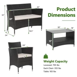 Tangkula 4PCS Outdoor Sofa Set Patio Rattan Wicker Conversation Set W/ Coffee Table -Tangkula GUEST 51748946 c72f 4d80 b2ce f3a05bd1dbc3