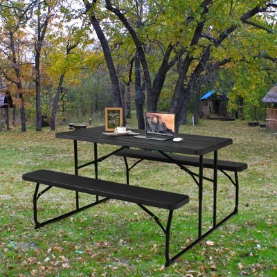 Tangkula Indoor & Outdoor Folding Picnic Table With Bench Seat Heavy Duty Portable Camping Table Set For Camping Dining BBQ Grey/Black/White 4 Tangkula Indoor & Outdoor Folding Picnic Table With Bench Seat Heavy Duty Portable Camping Table Set For Camping Dining BBQ Grey/Black/White - Image 2