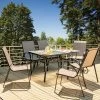 Tangkula 7PCS Patio Dining Furniture Set W/ 6 Stackable Armchairs & Umbrella Hole