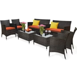 Tangkula 8PCS Patio Rattan Conversation Furniture Set Outdoor W/ Orange Cushion 21 Tangkula 8PCS Patio Rattan Conversation Furniture Set Outdoor W/ Orange Cushion -Tangkula GUEST 52b515d0 3cc8 4880 8ace 3e829a861ec2