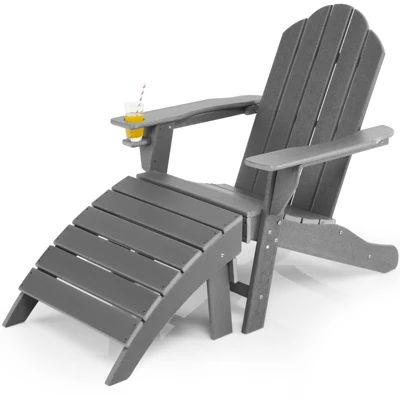 Tangkula Outdoor Adirondack Chair W/Ergonomic Design&Ottoman Lounge Armchair HDPE Chair For Yard&Patio Black/Grey/Turquoise/White 9 Tangkula Outdoor Adirondack Chair W/Ergonomic Design&Ottoman Lounge Armchair HDPE Chair For Yard&Patio Black/Grey/Turquoise/White - Image 7