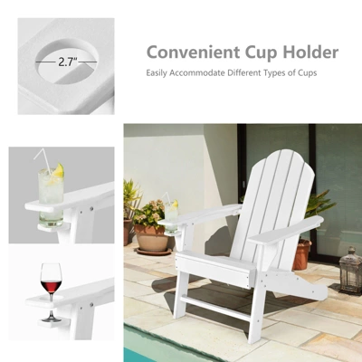 Tangkula Patio 3PCS Adirondack Chair Side Table Set Outdoor Chair Set With End Table Weather Resistant Cup Holder For Backyard Garden White 5 Tangkula Patio 3PCS Adirondack Chair Side Table Set Outdoor Chair Set With End Table Weather Resistant Cup Holder For Backyard Garden White - Image 3