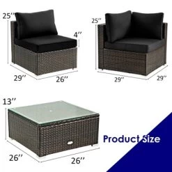 Tangkula 6 Pieces Outdoor PE Rattan Wicker Sectional Sofa With 42" 60,000 BTU Gas Fire Pit Table, Patio Conversation Set With Tempered Glass Coffee Table Black/Navy Blue/Red/Turquoise/Off White -Tangkula GUEST 53192f74 e5e2 47cb b537 b97add560c31