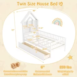 Tangkula Twin Size House Bed W/ 2 Drawers Kids Montessori Bed W/ Storage Headboard -Tangkula GUEST 531b5e63 aac8 4cf9 8a9a a1860cbfcee2