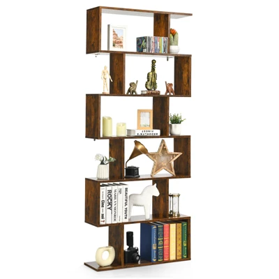 Tangkula 6-Tier S-Shaped Wooden Bookshelf Storage Bookcase Multifunctional Display Stand Shelf 8 Tangkula 6-Tier S-Shaped Wooden Bookshelf Storage Bookcase Multifunctional Display Stand Shelf - Image 7