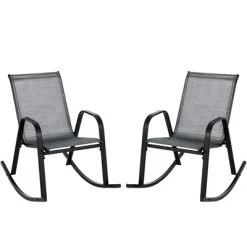 Tangkula 2pcs Patio Rocking Chair Heavy-Duty Metal Rocker Outdoor Anti-Slip Gray -Tangkula GUEST 5408cd4d 2e7d 4c8e b427 0fe62b102f91