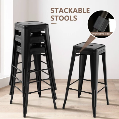 Tangkula 30" Set Of 4 Stackable Backless Metal Bar Stools W/ Footrest For Kitchen 5 Tangkula 30" Set Of 4 Stackable Backless Metal Bar Stools W/ Footrest For Kitchen - Image 3