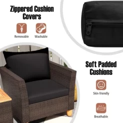 Tangkula 3 PCS Patio PE Wicker Furniture Set Outdoor Conversation Bistro Set W/ Cushions Black -Tangkula GUEST 545301f5 64e0 4b5e b42e ccdcb4de1fc1