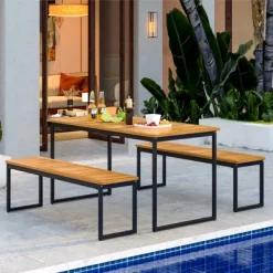 Tangkula Patio Dining Bench Set Of 2, 2-3-person Backless Bench With Slatted Seat & Metal Legs Outdoor Bench For Entryway Garden Poolside Natural 20 Tangkula Patio Dining Bench Set Of 2, 2-3-person Backless Bench With Slatted Seat & Metal Legs Outdoor Bench For Entryway Garden Poolside Natural -Tangkula GUEST 54a46078 e218 43b6 a78f 46981dbfd87a