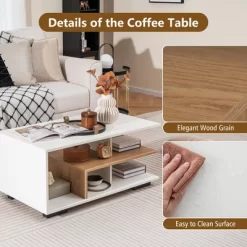Tangkula Geometric Coffee Table W/ Storage Shelves 3-Tier Rectangular Tea Table -Tangkula GUEST 54be9de6 df21 41cd a570 0f966ad06d45