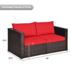 Tangkula 4PCS Rattan Corner Sofa Set Patio Outdoor Furniture Set W/ Red Cushions -Tangkula GUEST 54f7f6f9 1425 4439 8a0c 637776852874