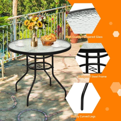 Tangkula Patio Round Table Patio Furniture Steel Frame Dining Table W/ Glass Top 5 Tangkula Patio Round Table Patio Furniture Steel Frame Dining Table W/ Glass Top - Image 3