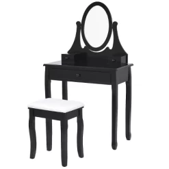 Tangkula Mirrored Dressing Table Wooden Vanity Makeup Unit W/ Cushioned Stool -Tangkula GUEST 5559260f 86d5 4be4 affd a2ab098a1b65