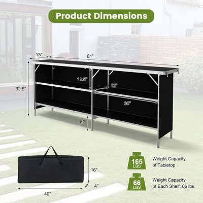 Tangkula Portable Bar Table Folding Camping Table W/ Aluminum Alloy Frame 2-Tier Shelves 10 Tangkula Portable Bar Table Folding Camping Table W/ Aluminum Alloy Frame 2-Tier Shelves - Image 8