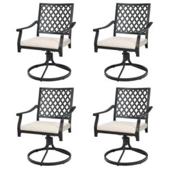 Tangkula 2/4 PCS Patio Swivel Dining Chairs Kitchen Garden Metal Armchairs W/Cushions -Tangkula GUEST 55d65317 2948 4f6c 899b 489e70cdaae5