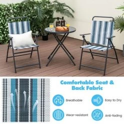 Tangkula 3 Pieces Patio Folding Chair Set W/ 2 Chairs & Glass Round Coffee Table Porch Deck Backyard -Tangkula GUEST 55e52b93 1ddd 43dc 8d04 9ffcfa1f44be