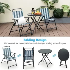 Tangkula 3 Pieces Patio Folding Chair Set W/ 2 Chairs & Glass Round Coffee Table Porch Deck Backyard -Tangkula GUEST 55e9effd 7b59 473c a7af 3b4dc1d0e9f4