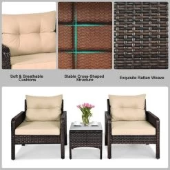 Tangkula 3PCS Outdoor Patio Rattan Wicker Conversation Set W/Cushions -Tangkula GUEST 55ed5901 a77b 4431 9cf0 7cdbc6f71aa8