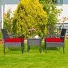 Tangkula 3 Pieces Patio Set Outdoor Wicker Rattan Furniture W/ Cushions Red