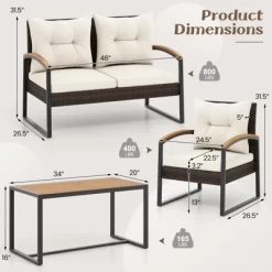 Tangkula 4 Piece Patio Conversation Set With Heavy Duty Solid Acacia Wood Armrests & Tabletop Outdoor Cushioned Wicker Furniture Set -Tangkula GUEST 5632ffcc 06c5 4bfa a8ad 21fcfd0cff10