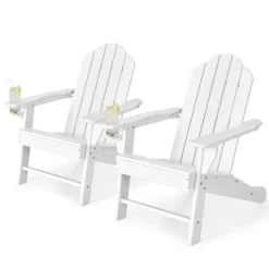 Tangkula 2PCS Adirondack Chair Outdoor With Cup Holde Weather Resistant Lounger Chair For Backyard Garden Patio And Deck Black/Grey/Turquoise/White -Tangkula GUEST 564042d0 f141 4ede a2b1 5cf35348222b