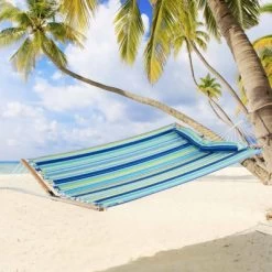 Tangkula Portable Hammock W/ Spreader Bars & Detachable Pillow Quick Dry & Water Proof Material Woven Cotton Rope Blue + Green/Light Blue + Yellow 14 Tangkula Portable Hammock W/ Spreader Bars & Detachable Pillow Quick Dry & Water Proof Material Woven Cotton Rope Blue + Green/Light Blue + Yellow -Tangkula GUEST 567d68c6 8980 4d56 ac1c c751825439d3