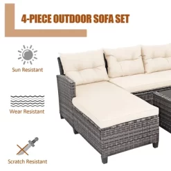 Tangkula 4PCS Rattan Patio Conversation Furniture Set Outdoor Sectional Sofa Set White -Tangkula GUEST 56c22789 6339 4dae 9bbd 5984d1570fe7