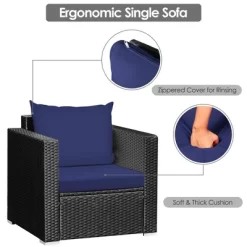 Tangkula 3PCS Rattan Patio Conversation Furniture Set Outdoor W/ Navy Cushions 16 Tangkula 3PCS Rattan Patio Conversation Furniture Set Outdoor W/ Navy Cushions -Tangkula GUEST 56c5c375 6124 4540 b36b d4a8a099101c
