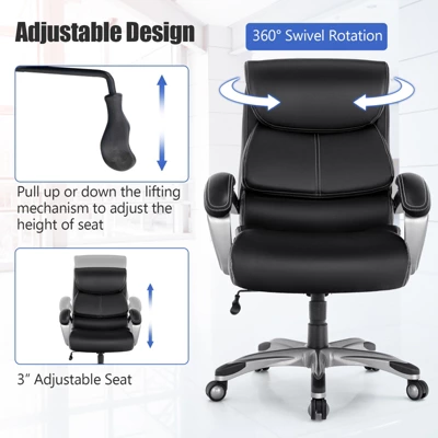 Tangkula Adjustable Executive Chair Rolling High Back Leather Office Chair Black 10 Tangkula Adjustable Executive Chair Rolling High Back Leather Office Chair Black - Image 8