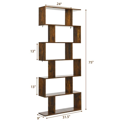 Tangkula 6-Tier S-Shaped Wooden Bookshelf Storage Bookcase Multifunctional Display Stand Shelf 7 Tangkula 6-Tier S-Shaped Wooden Bookshelf Storage Bookcase Multifunctional Display Stand Shelf - Image 6