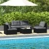 Tangkula Set Of 5 Rattan Sofa Set Outdoor Wicker Furniture Set W/Seat & Back Cushions Square Coffee Table Patio Sectional Sofa Set Gray