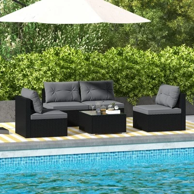Tangkula Set Of 5 Rattan Sofa Set Outdoor Wicker Furniture Set W/Seat & Back Cushions Square Coffee Table Patio Sectional Sofa Set Gray 3 Tangkula Set Of 5 Rattan Sofa Set Outdoor Wicker Furniture Set W/Seat & Back Cushions Square Coffee Table Patio Sectional Sofa Set Gray