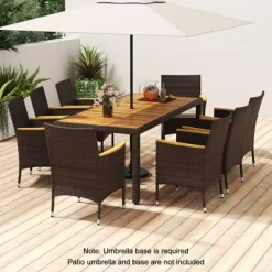 Tangkula 9 Pieces Patio Dining Set For 8 Outdoor Rectangular Acacia Wood Table And PE Rattan Chairs With Umbrella Hole -Tangkula GUEST 5772d108 85cf 4971 903d 1ca825f60acd