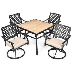 Tangkula 5PCS Patio Rattan Dining Set With Soft Cushions 4 Swivel Chairs With Dining Table For Poolside&Garden Grey -Tangkula GUEST 5796107f e55f 46b3 93b9 55df4b01076e
