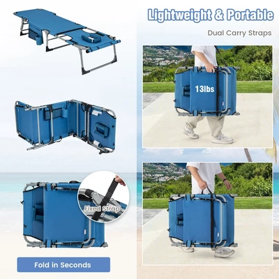 Tangkula Folding Chaise Lounge Chair Sunbathing Recliner W/ Face Hole & Removable Pillow 7 Tangkula Folding Chaise Lounge Chair Sunbathing Recliner W/ Face Hole & Removable Pillow - Image 5