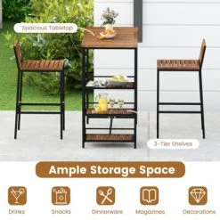 Tangkula 3 Pieces Outdoor Wood Bar Set W/ 3-Tier Storage Shelf & Metal Frame For Backyard 15 Tangkula 3 Pieces Outdoor Wood Bar Set W/ 3-Tier Storage Shelf & Metal Frame For Backyard -Tangkula GUEST 57ba8b37 b8ee 4ce2 af9a dde998eda11d