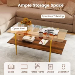 Tangkula 2-Tier Glass Coffee Table W/ Tampered Glass Tabletop & Open Storage Shelf 17 Tangkula 2-Tier Glass Coffee Table W/ Tampered Glass Tabletop & Open Storage Shelf -Tangkula GUEST 57dd8483 bebd 4534 9c7d c64bbd3f709e