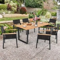 Tangkula Patented 7PCS Patio Garden Dining Set Outdoor Dining Furniture Set W/ Umbrella Hole