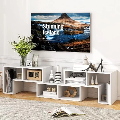 Tangkula 3 PCS Adjustable TV Stand Minimalist Entertainment Center For 43 55 60 65 Inch TV Media Console Table Brown/Black/White 3 Tangkula 3 PCS Adjustable TV Stand Minimalist Entertainment Center For 43 55 60 65 Inch TV Media Console Table Brown/Black/White