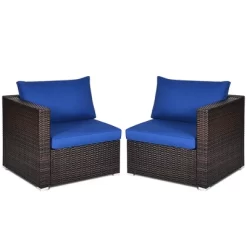 Tangkula 2PCS Rattan Corner Sofa Set Patio Outdoor Furniture Set W/ 4 Navy Cushions -Tangkula GUEST 58cb01d7 8b3e 47d2 a796 47fb1884b66a