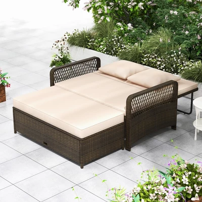 Tangkula Patio Rattan Daybed Wicker Loveseat Sofa W/ Multifunctional Ottoman 4 Tangkula Patio Rattan Daybed Wicker Loveseat Sofa W/ Multifunctional Ottoman - Image 2