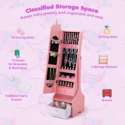 Tangkula Kids Jewelry Cabinet W/ Full-Length Mirror 2 Adjustable Tilt Angles Drawer Pink 16 Tangkula Kids Jewelry Cabinet W/ Full-Length Mirror 2 Adjustable Tilt Angles Drawer Pink -Tangkula GUEST 59203f51 e661 4a02 b13f 06b1da1966c7