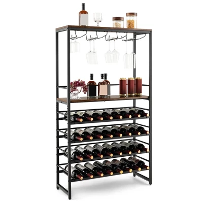 Tangkula 32 Bottles Drinks Rack Rustic Drinks Storage Holder Freestanding W/ Glass Holder 12 Tangkula 32 Bottles Drinks Rack Rustic Drinks Storage Holder Freestanding W/ Glass Holder - Image 10