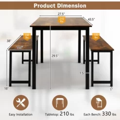Tangkula 3pcs Dining Table Set For 4 Modern Industrial Counter Height Kitchen Table Set With 2 Benches For Dining Room Natural/Brown 21 Tangkula 3pcs Dining Table Set For 4 Modern Industrial Counter Height Kitchen Table Set With 2 Benches For Dining Room Natural/Brown -Tangkula GUEST 5973d290 98c0 4bcf 955d 15ef79b1ff6e