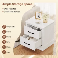 Tangkula Farmhouse Nightstand Set Of 2 Wood Bedside Table With 2 Storage Drawers Compact Floor Night Stand End Table White Accent Sofa Side Table -Tangkula GUEST 59b6858c dd10 4083 a4e8 aec128e9a7a8